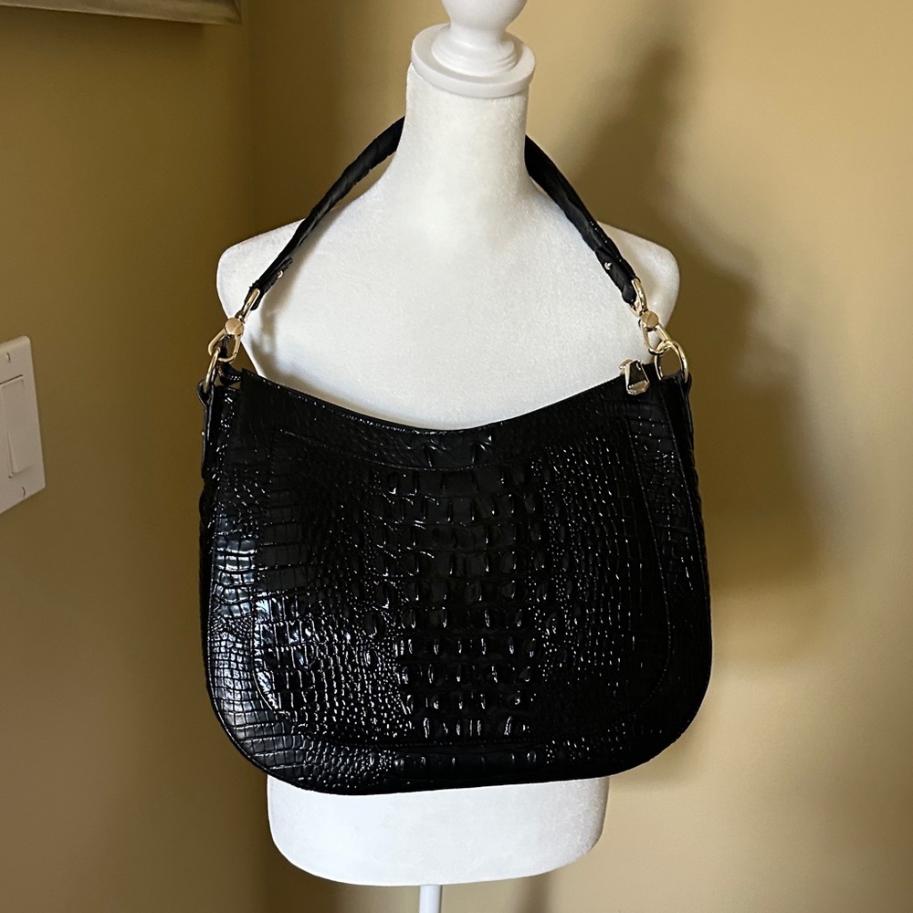 Brahmin Black Croc-Embossed Shoulder Bag - Picture 3 of 9